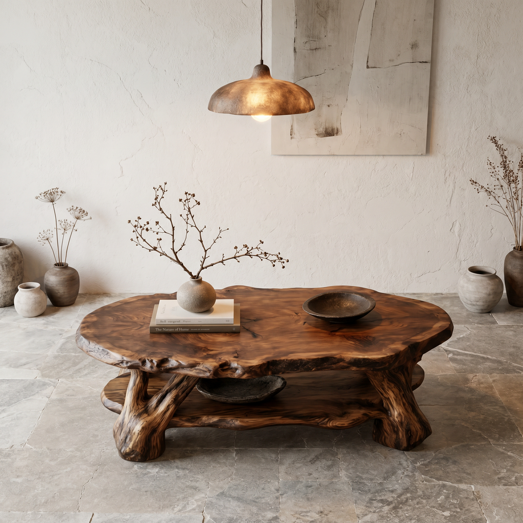 Root Wood Coffee Table, Sculptural Solid Wood Center Table