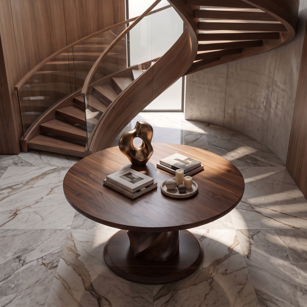 Round Entry Table, Twisted Pedestal Wood Center Hall Table