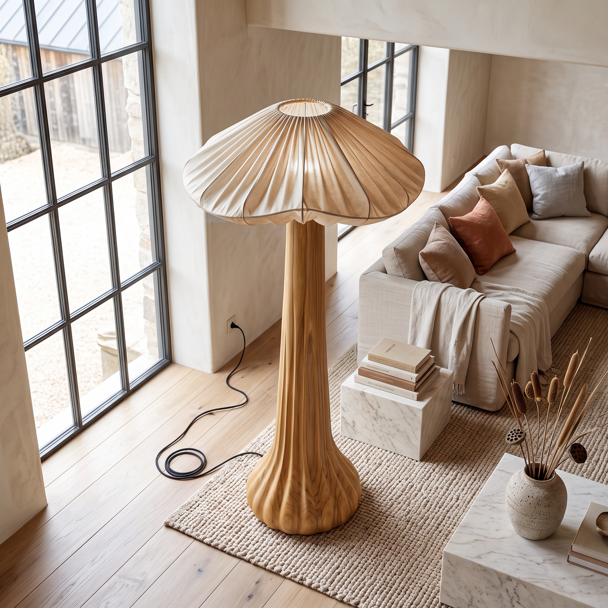 Contemporary Floor Lamp Organic Mushroom Design Reading Corner