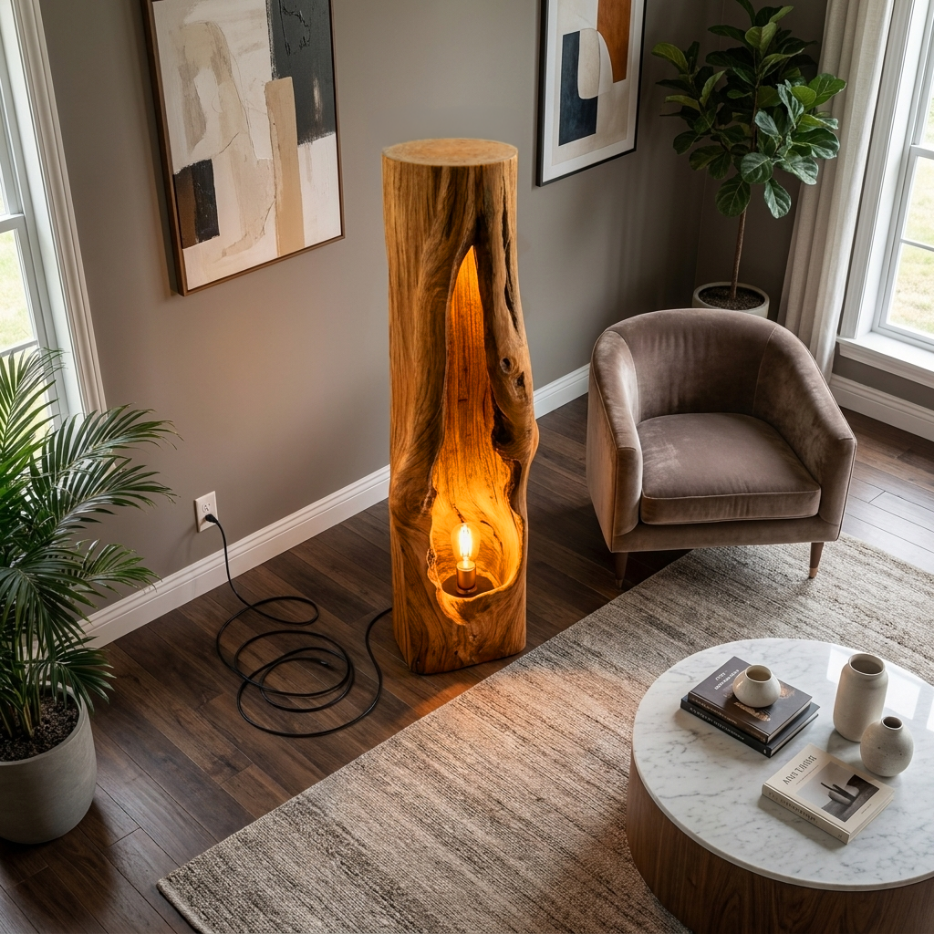 Rustic Wooden Floor Lamp