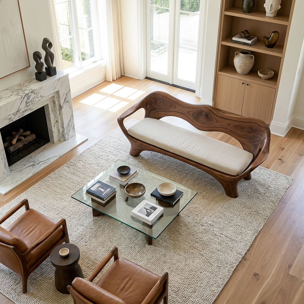 Luxury Sculptural Wooden Sofa For Living Room