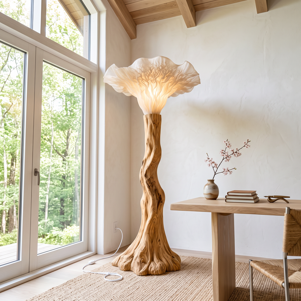 Japandi Floor Lamp Carved Mushroom Base Living Room
