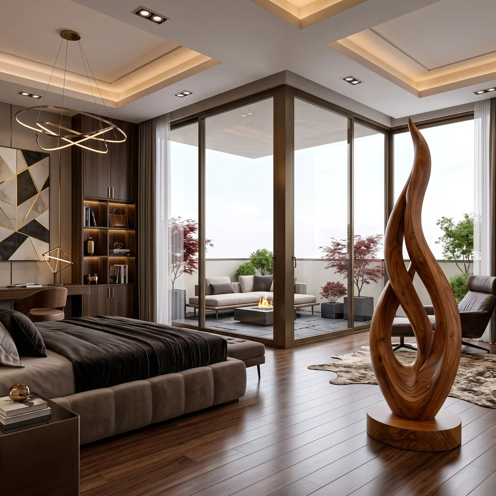 Japandi Twisted Wood Sculpture For Minimalist Outdoor Garden Decor