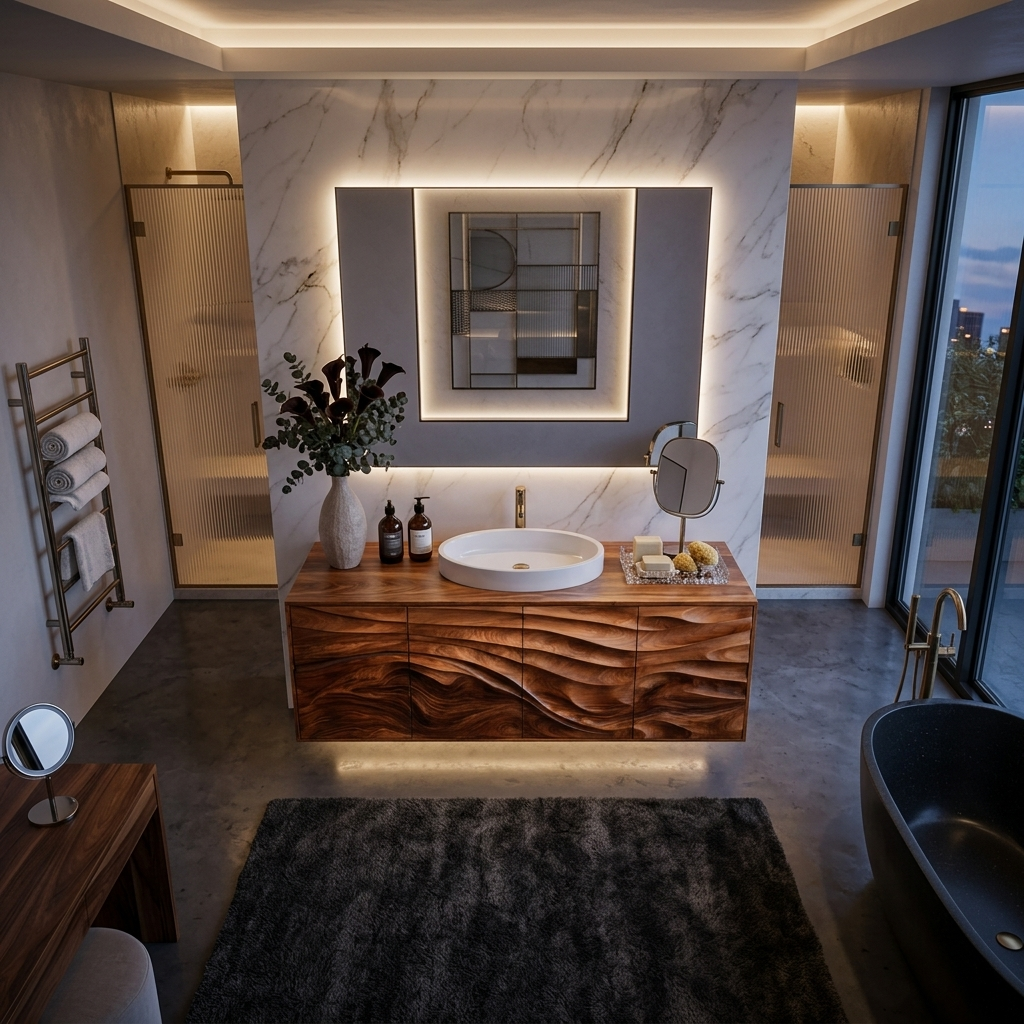 Contemporary Bathroom Vanity With Statement Wave Front For Bathroom