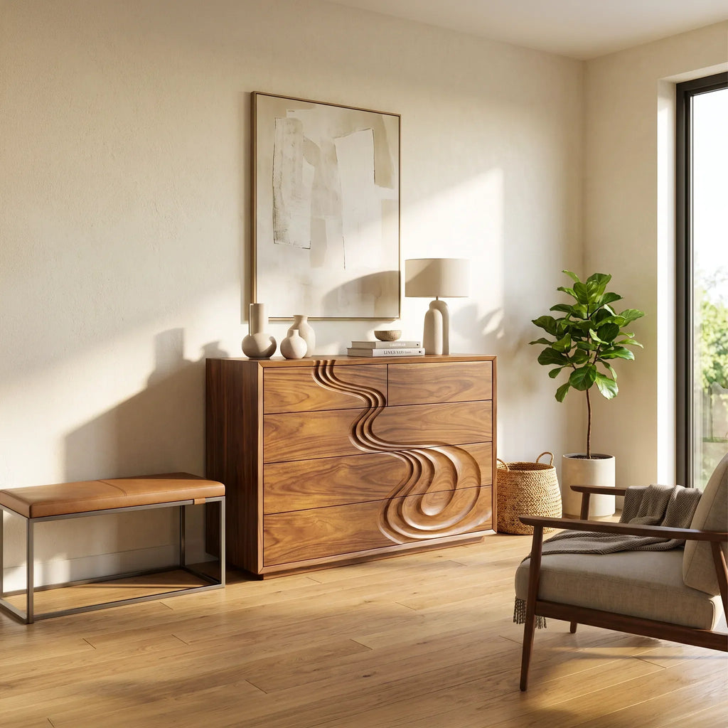 Contemporary Carved Bedroom Dresser For Master Suite