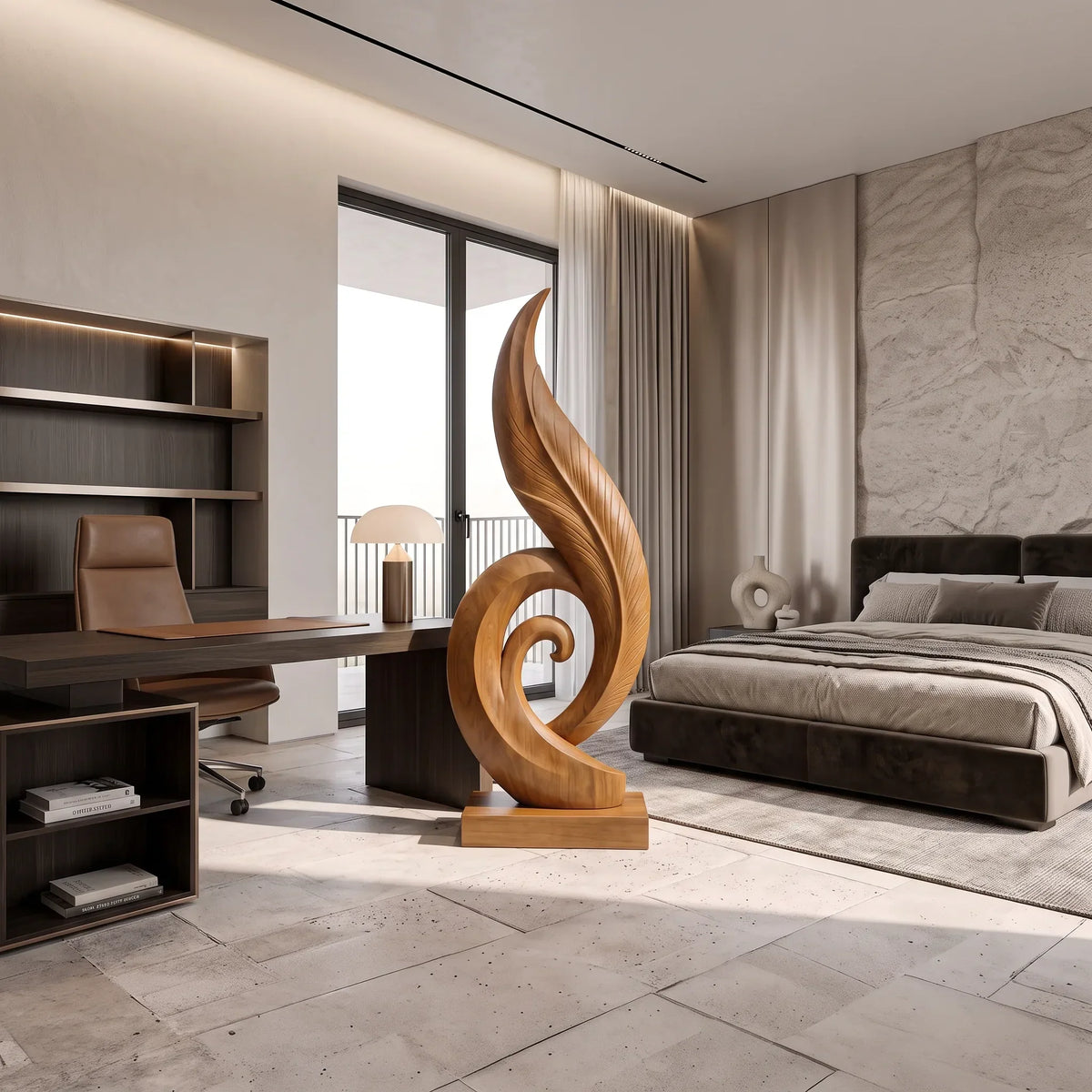Mid Century Abstract Wood Sculpture For Luxury Living Room