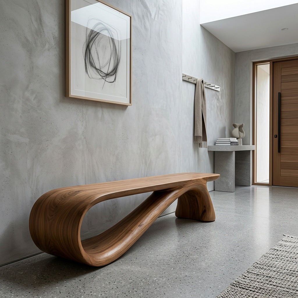 Minimalist Wooden Bench, Contemporary Entryway and End of Bed Seat