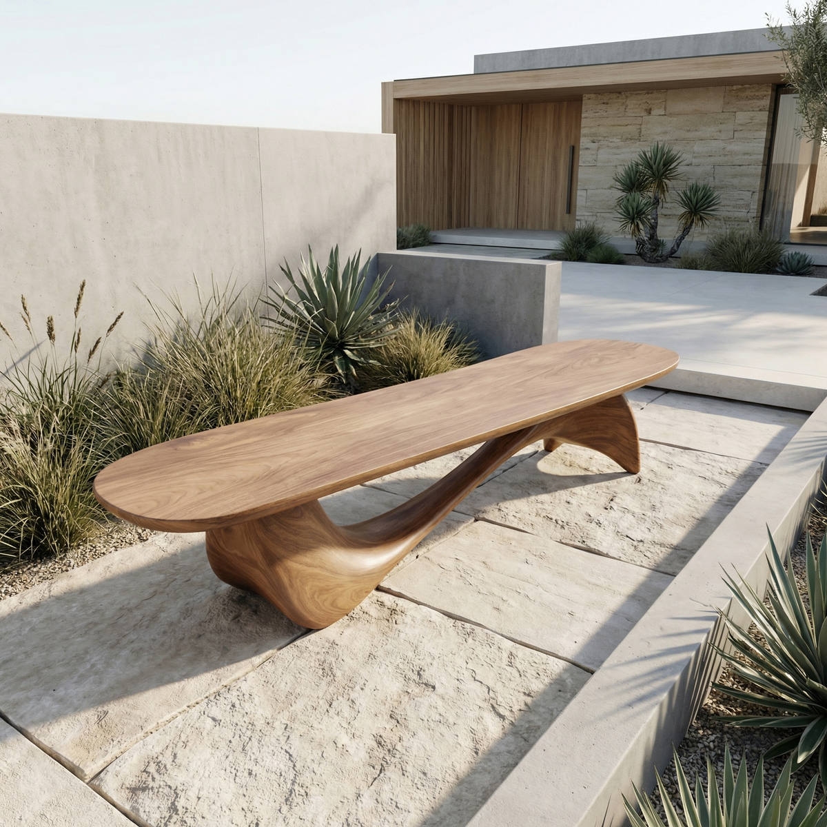Wave Bench, Curved Solid Wood Sculptural Seat for Entryway