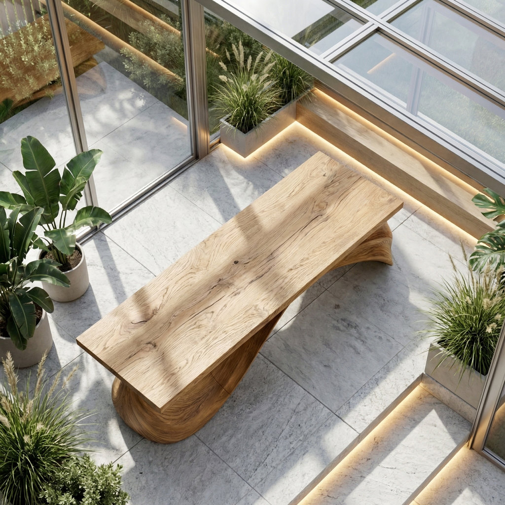 Contemporary Wave Bench Solid Wood Elegant Loop Design Hallway And Entryway