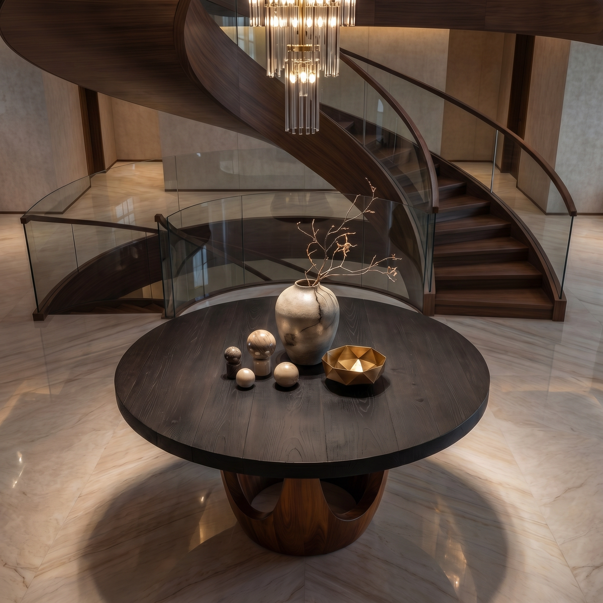Round Foyer Table, Modern Wood Pedestal Entry Table for Hall
