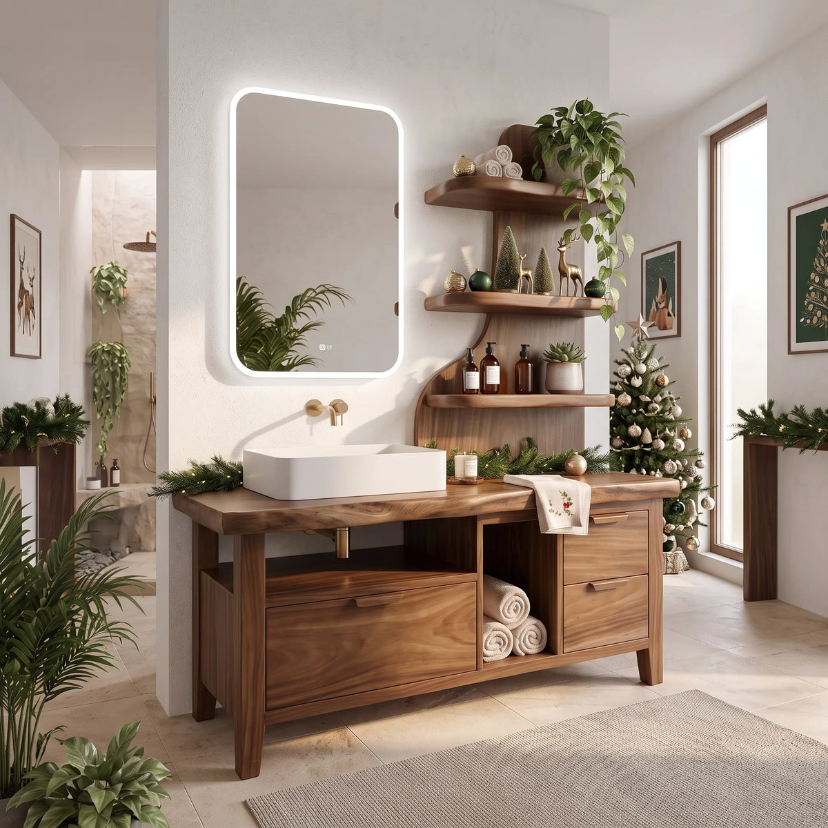 Handcrafted Mid Century Xmas Floating Vanity Coastal Residence