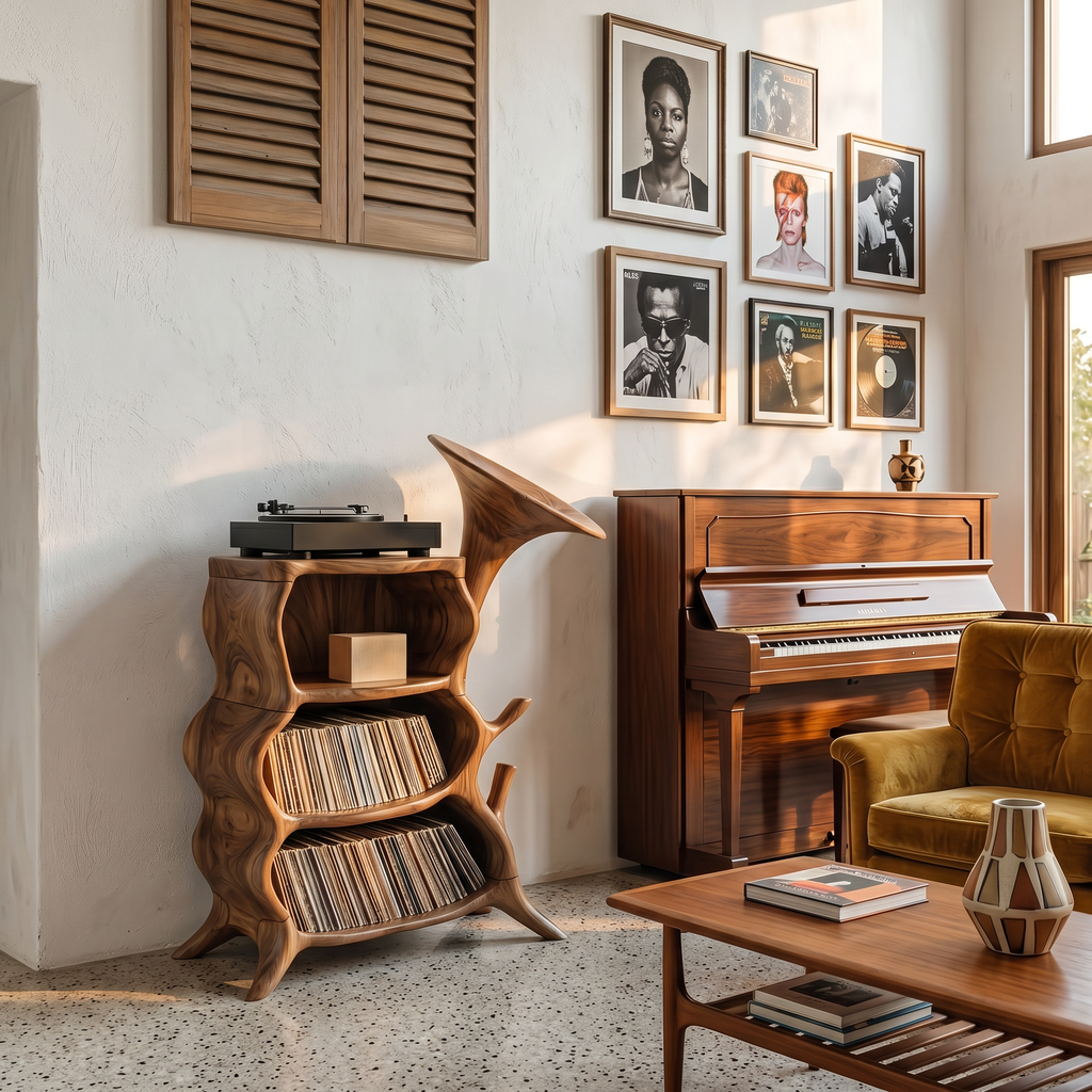 Record Player Cabinet, Tall Cube Hardwood Media Console