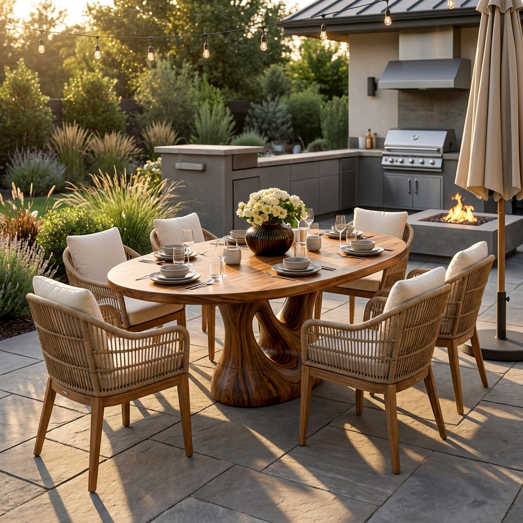Farmhouse Wooden Dining Table With Sculptural Base