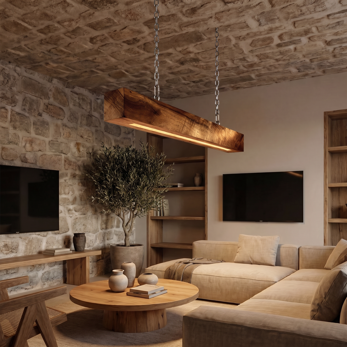 Wood Accent Lamp, Modern Sculptural Light for Kitchen Counter