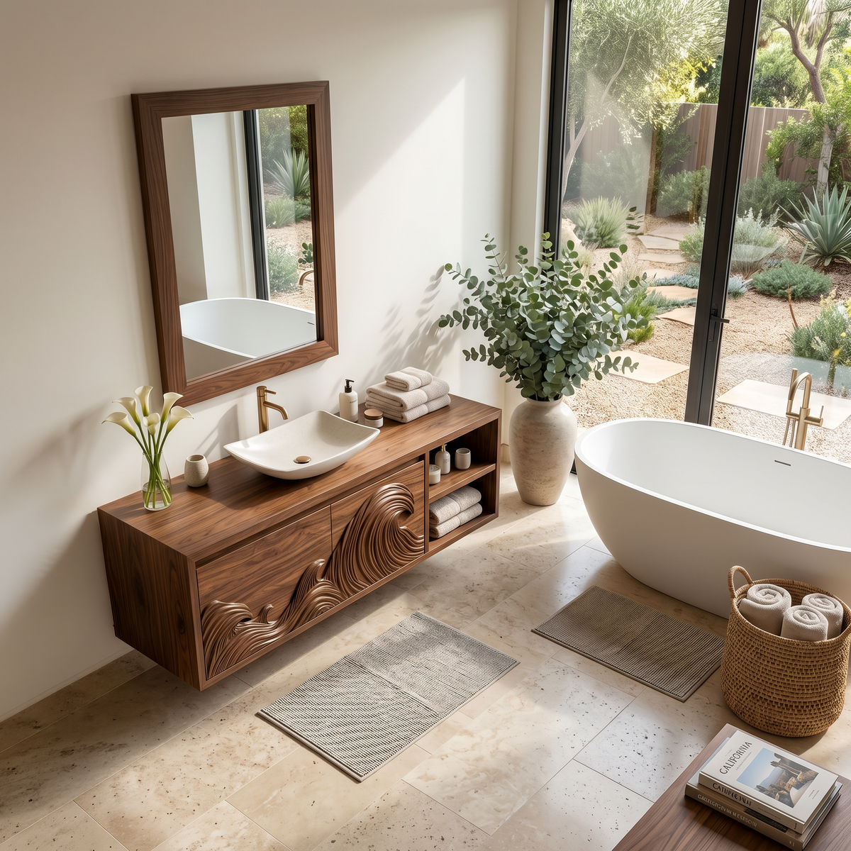 Contemporary Floating Bathroom Vanity With Raised Wave Pattern For