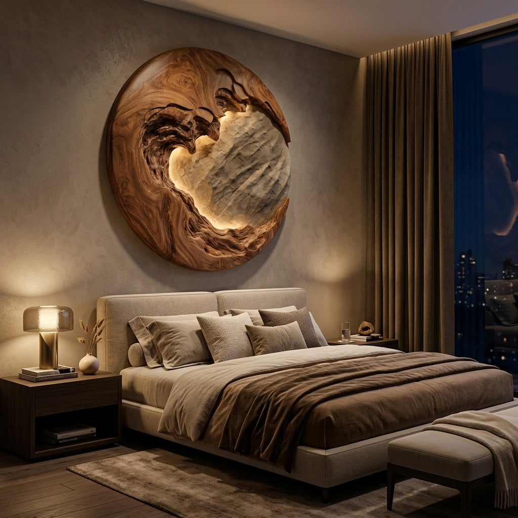 Organic Modern Round Wood Wall Art For Living Room