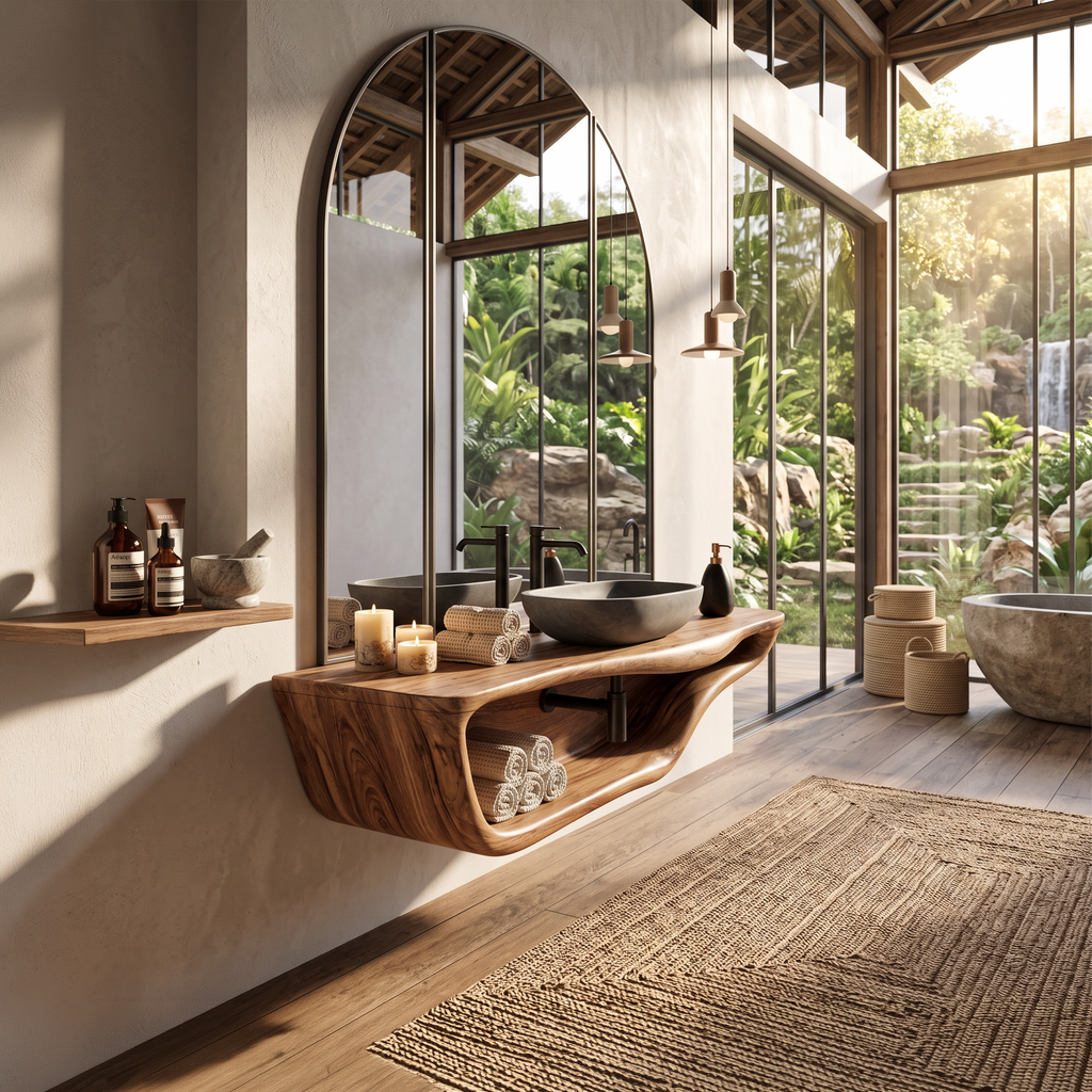 Live Edge Bathroom Vanity, Handcrafted Floating Solid Wood Sink Shelf