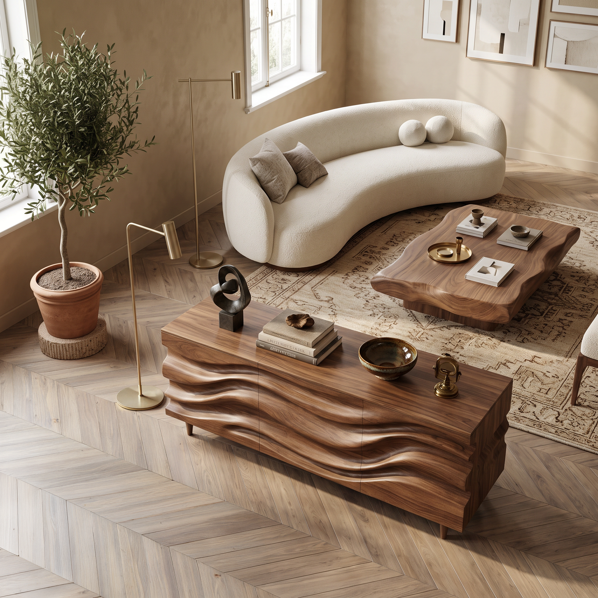 Hand Carved Wave Sideboard For Living Room Or Dining Room