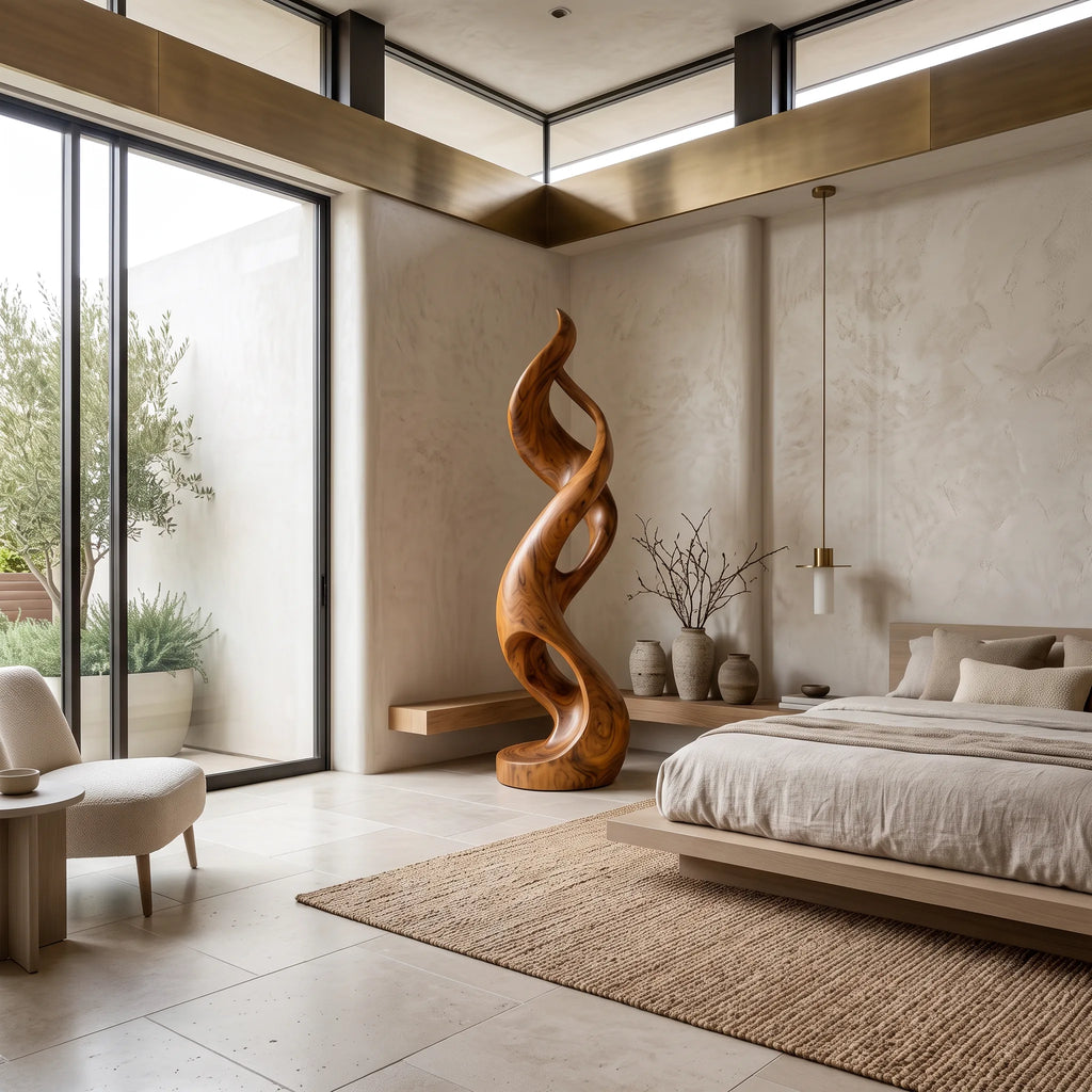Coastal Abstract Wood Sculpture For Modern Outdoor Patio Decor