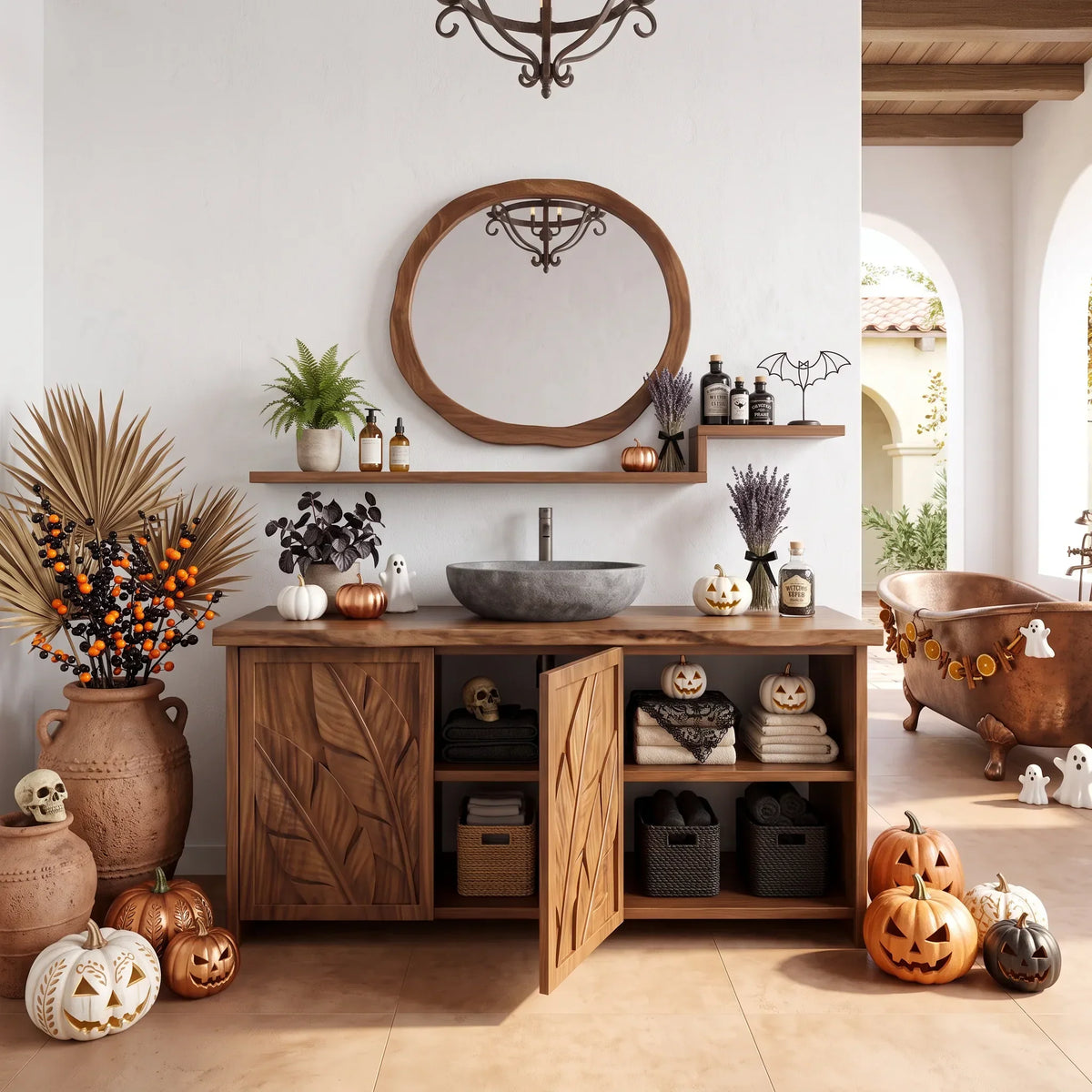 Handcrafted Rustic Pumpkin Bathroom Vanity Wellness Suite