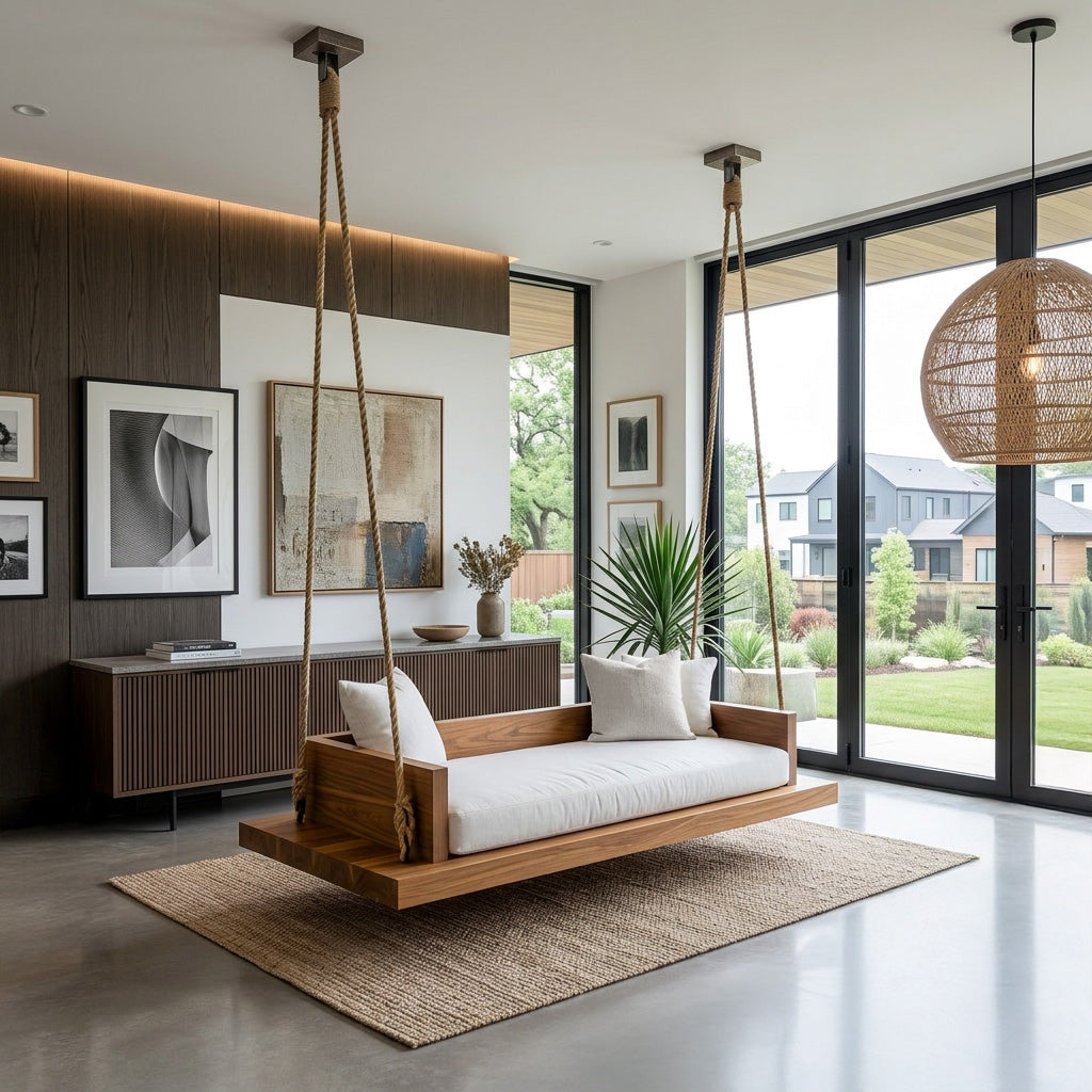 Hanging Ceiling Swing, Modern Solid Wood Indoor Swing Chair for Studio