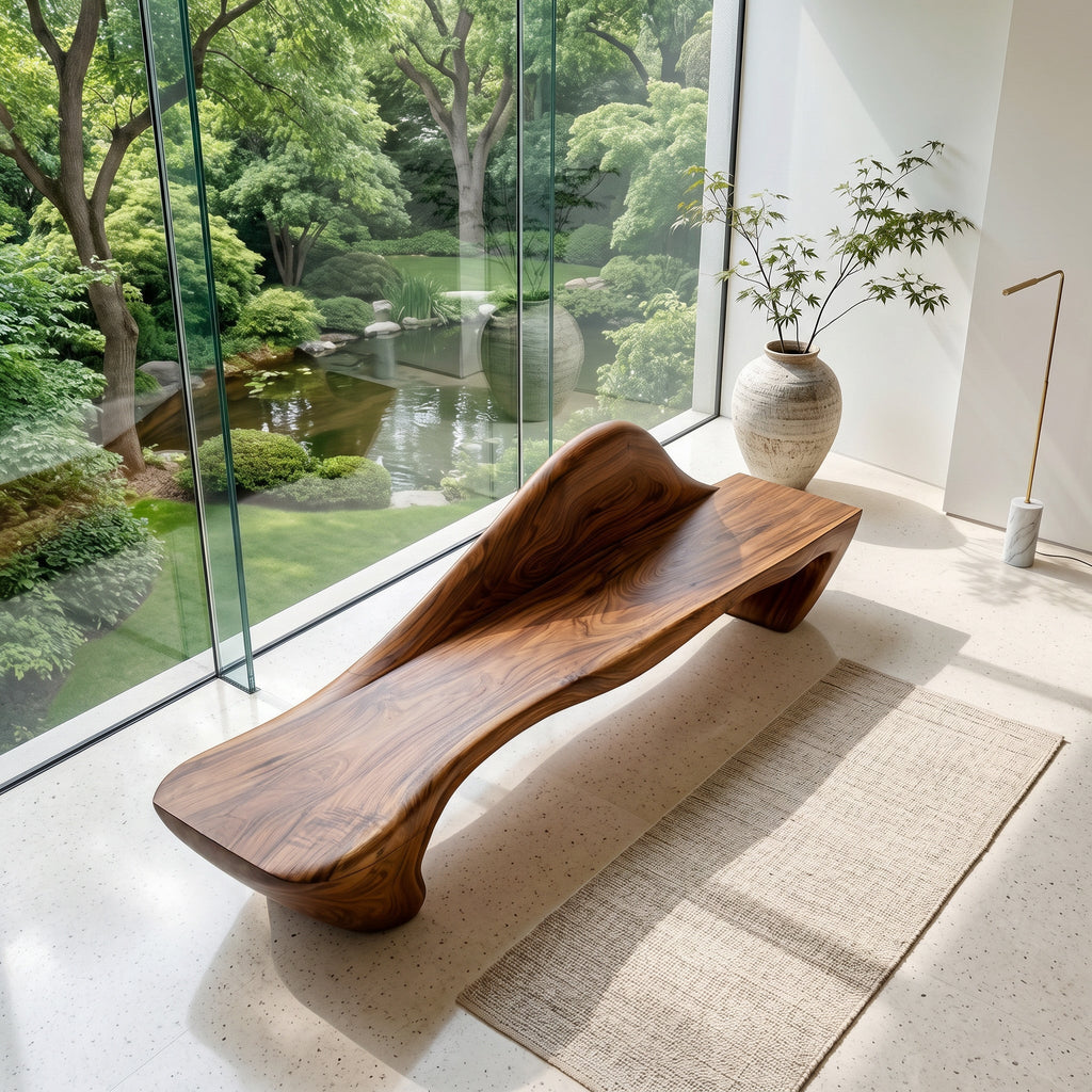 Contemporary Sculptural Bench With Raised Backrest For Entryway
