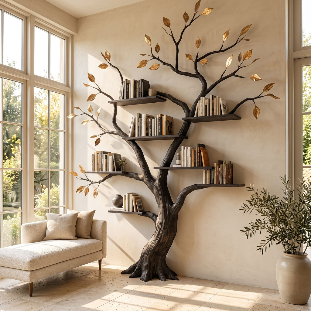 Authentic Hand-Carved Solid Wood Tree Bookshelf