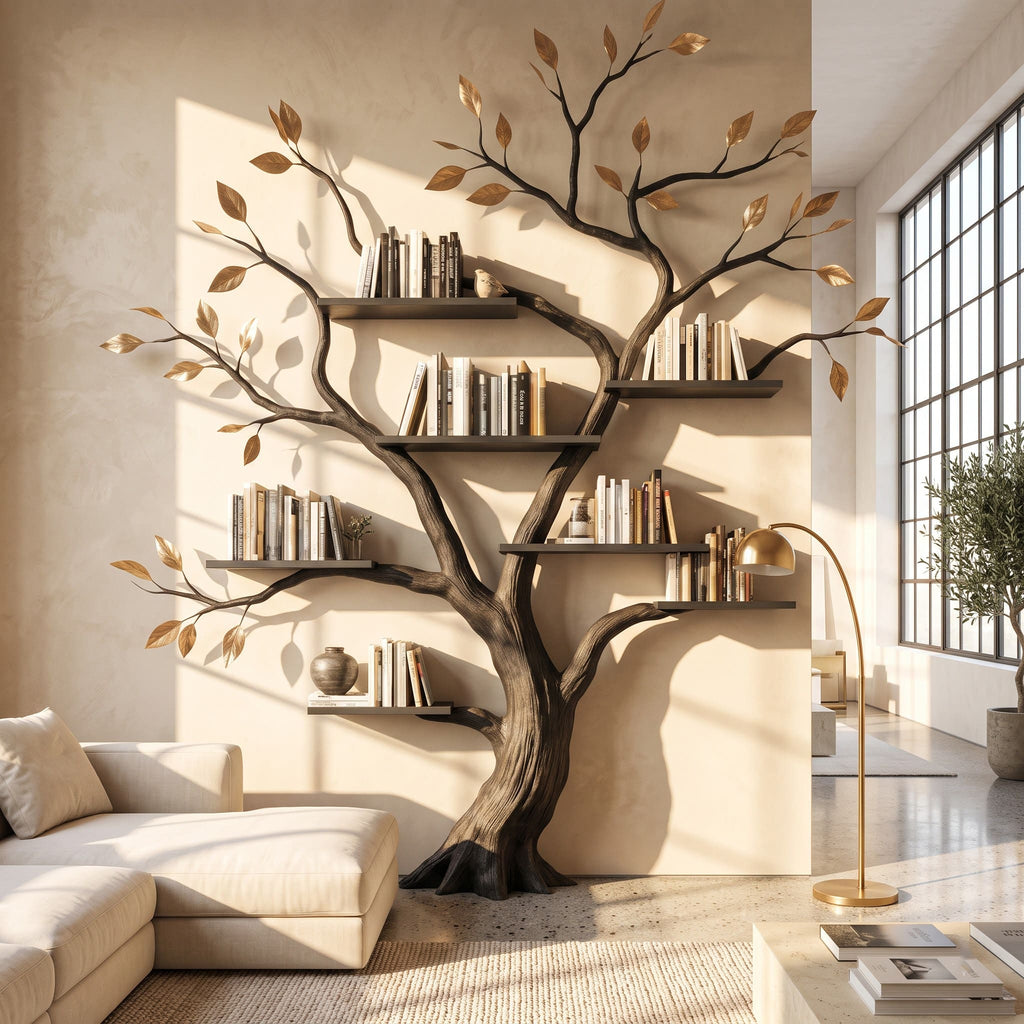 Authentic Hand-Carved Solid Wood Tree Bookshelf