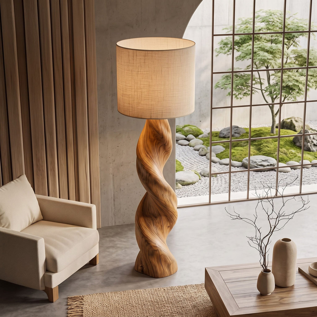 Authentic Hand-Carved Solid Wood Twisted Floor Lamp