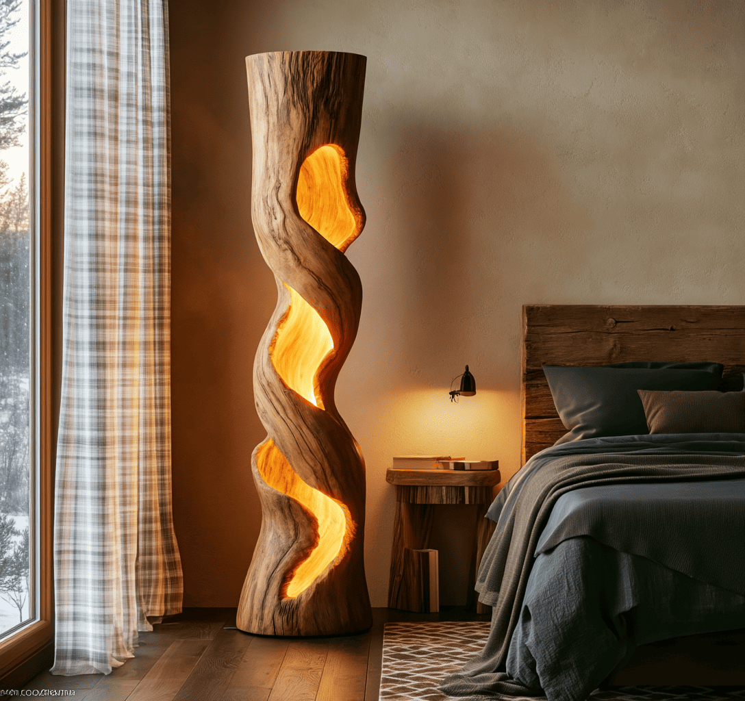Authentic Hand-Carved Solid Wood Twisted Floor Lamp