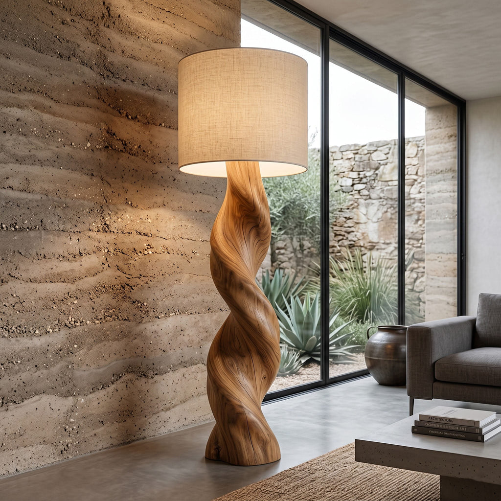 Authentic Hand-Carved Solid Wood Twisted Floor Lamp