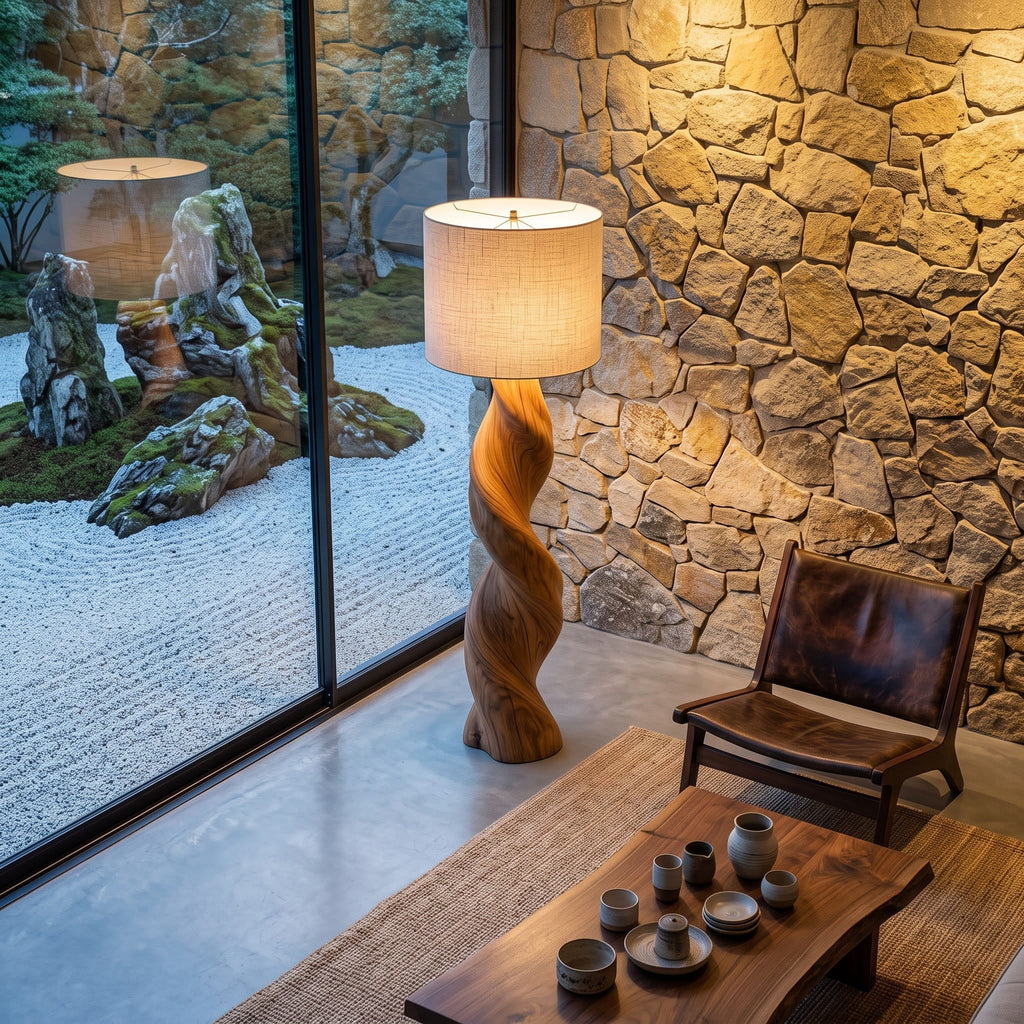 Authentic Hand-Carved Solid Wood Twisted Floor Lamp