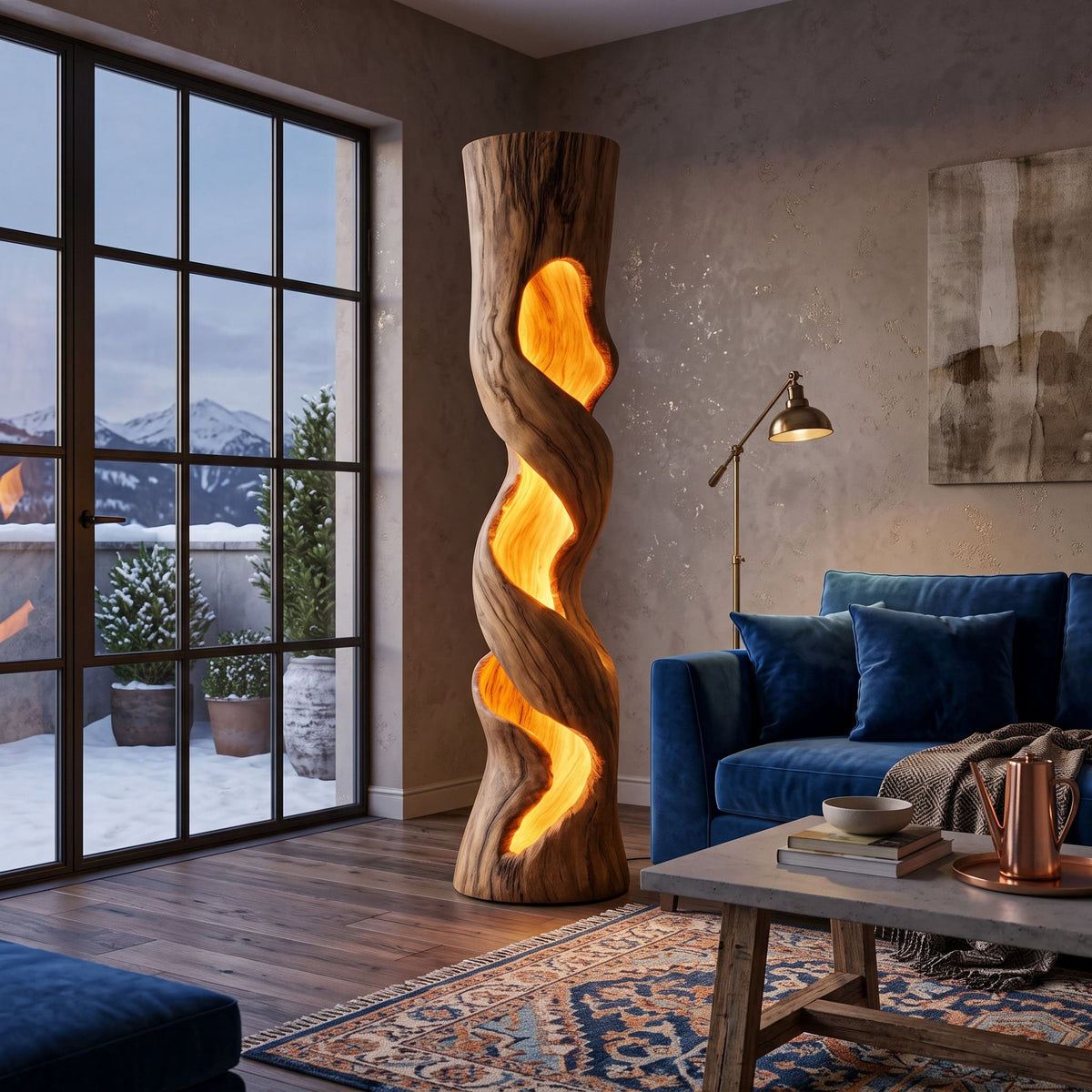 Authentic Hand-Carved Solid Wood Twisted Floor Lamp