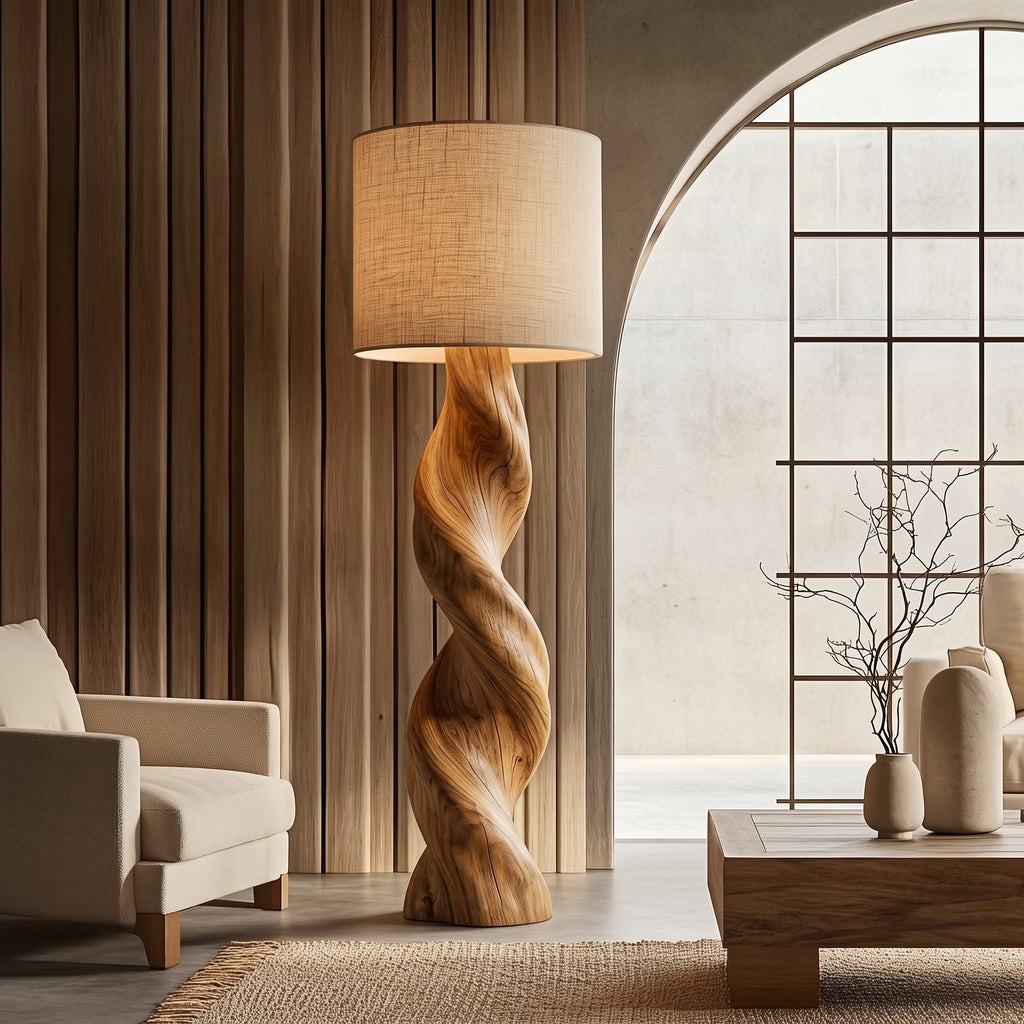 Authentic Hand-Carved Solid Wood Twisted Floor Lamp