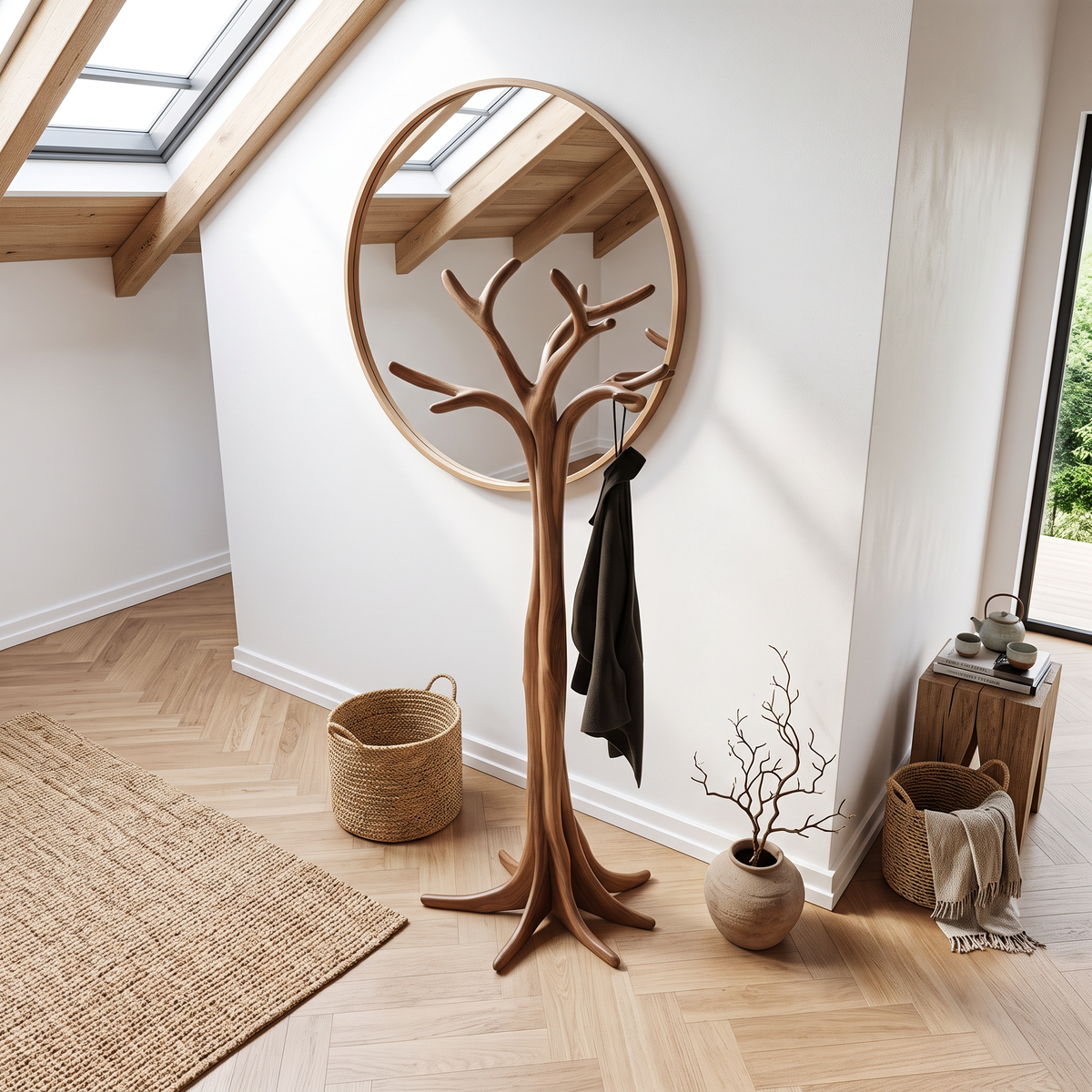 Tree Branch Coat Rack Freestanding, Rustic Solid Wood Hat Stand