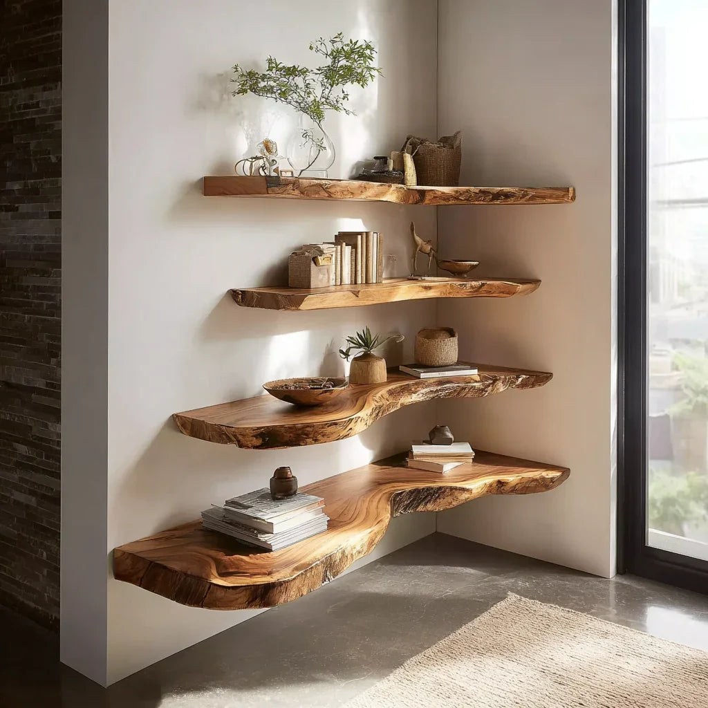 Rustic Floating Wall Shelf With Live Edge