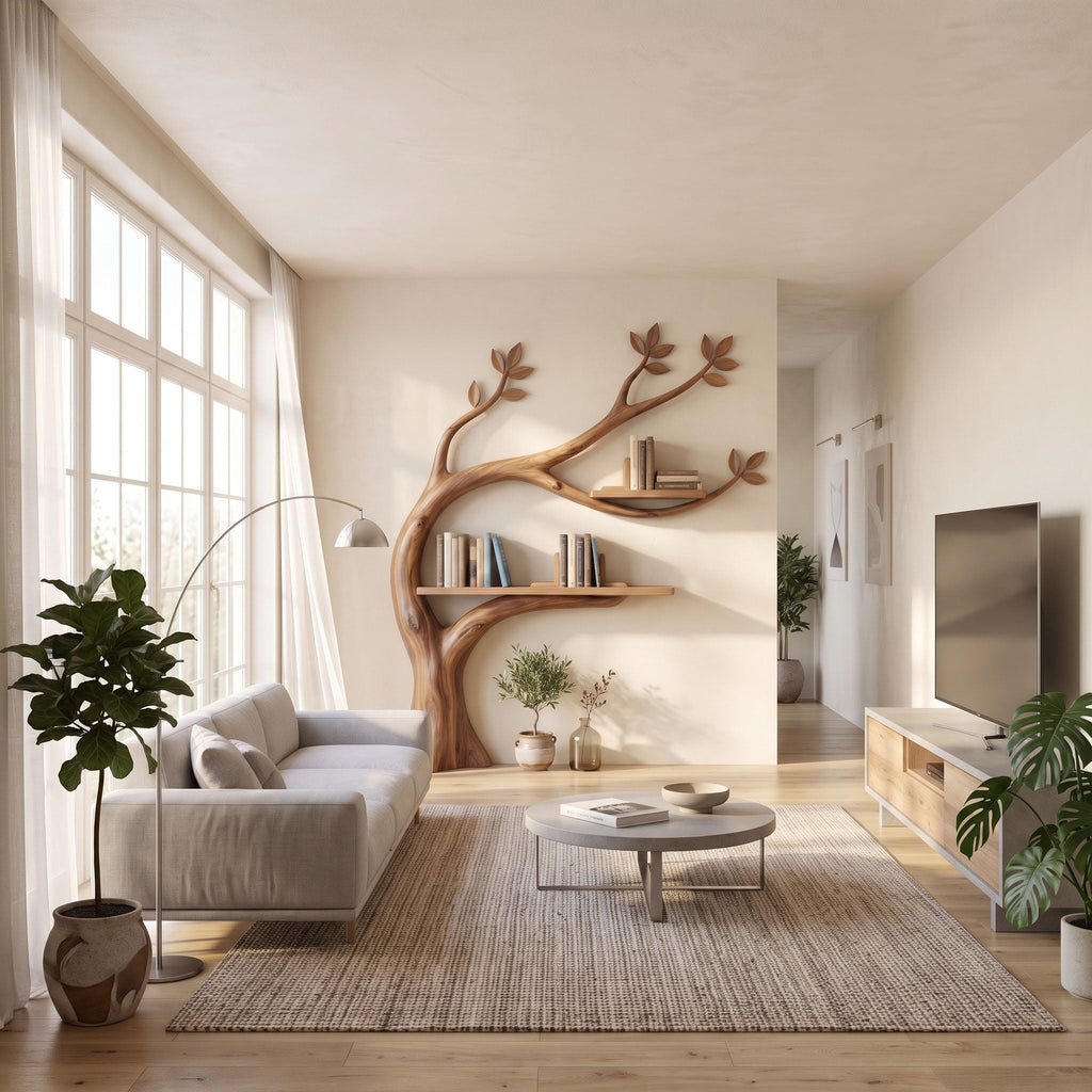 Curved Trunk Botanical Wall Bookshelf