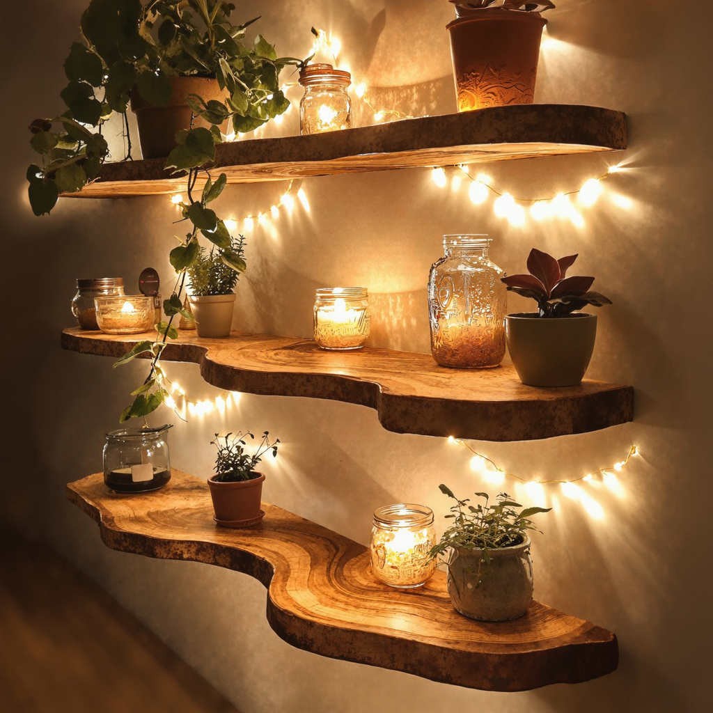 Farmhouse Floating Shelves, Live Edge Solid Wood Wall Shelf
