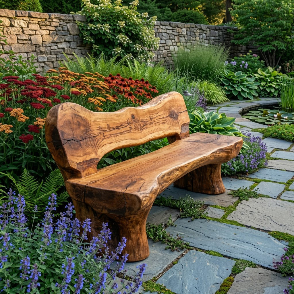 Handcrafted Live Edge Solid Wood Garden Bench
