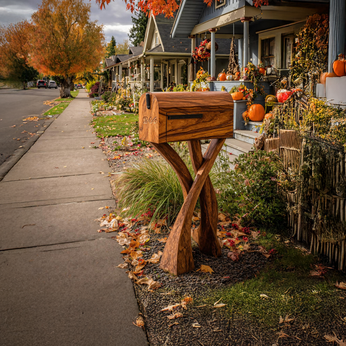 Handcrafted Wooden Sculpture Mailbox For Garden Furniture Accent