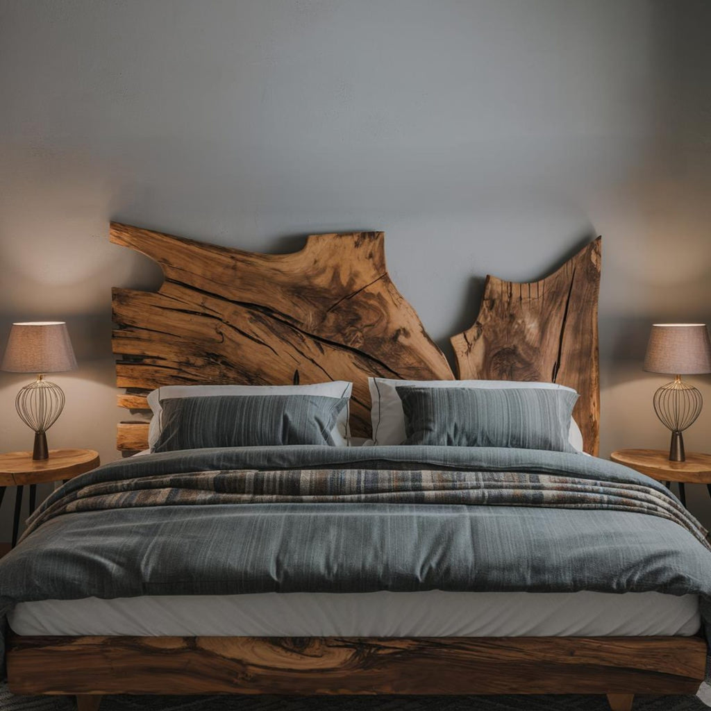 Live Edge Bed Frame With Headboard, Rustic Solid Wood Platform Bed