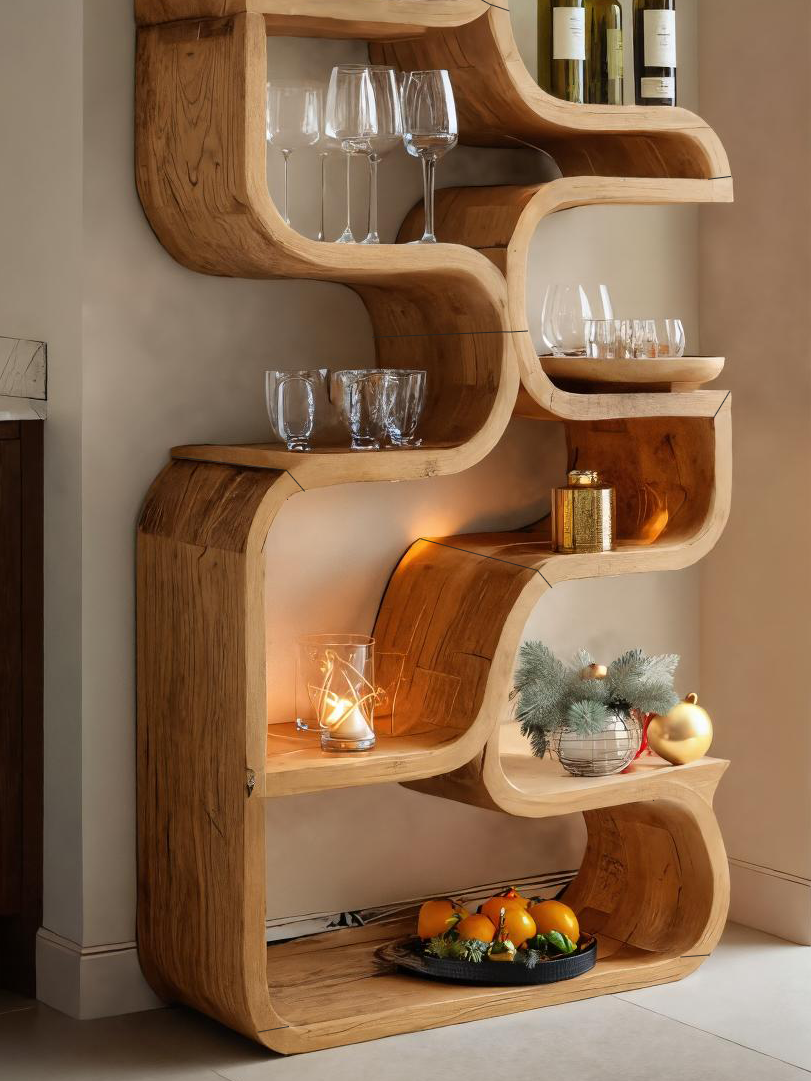 Christmas Handmade Curved Shelf Bar For Dining Room