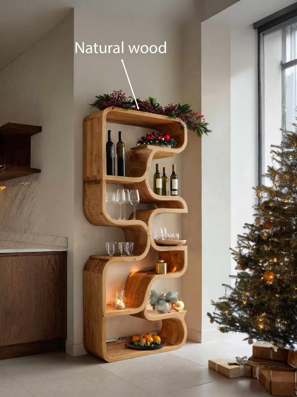 Christmas Handmade Curved Shelf Bar For Dining Room