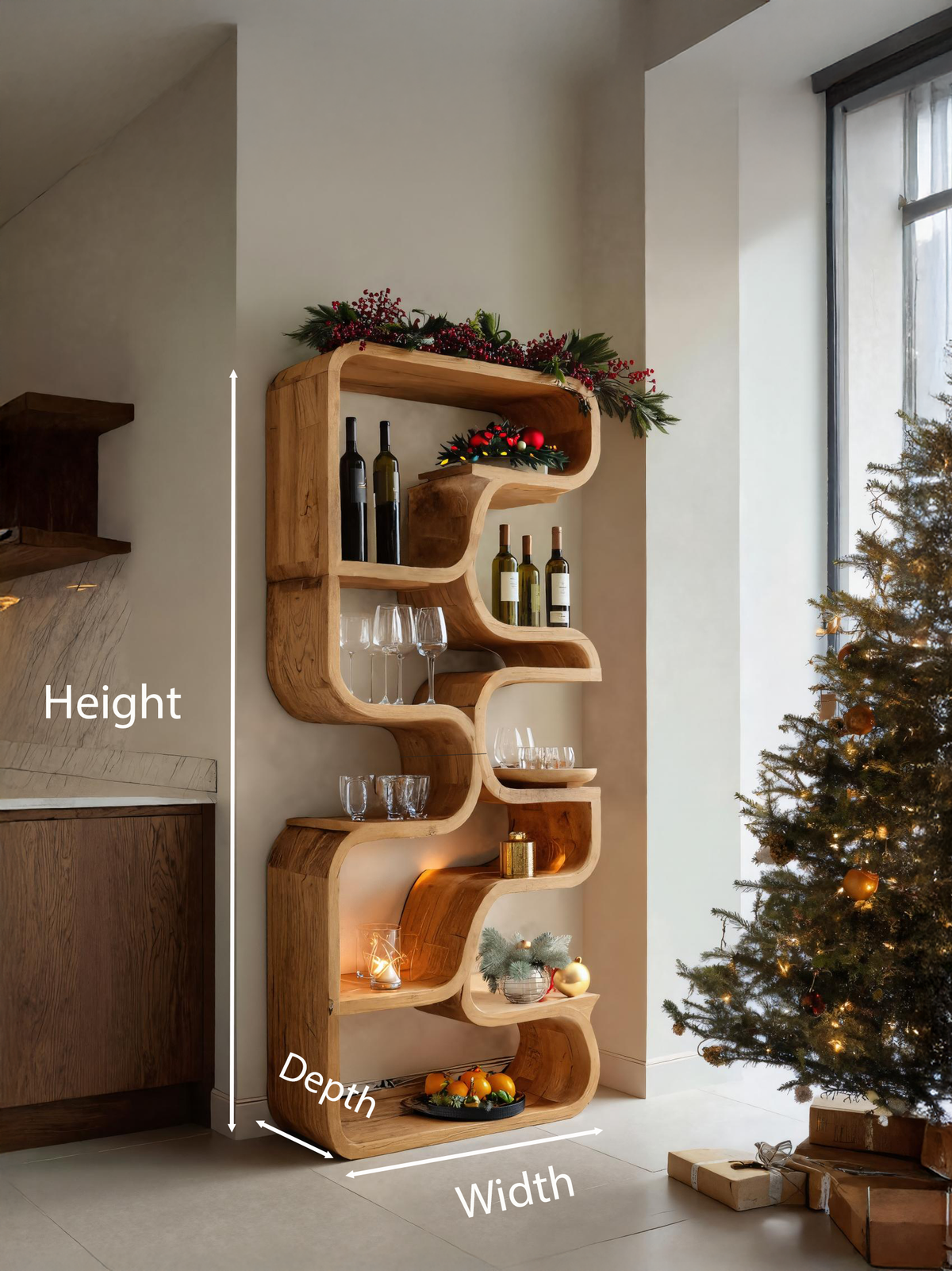 Christmas Handmade Curved Shelf Bar For Dining Room