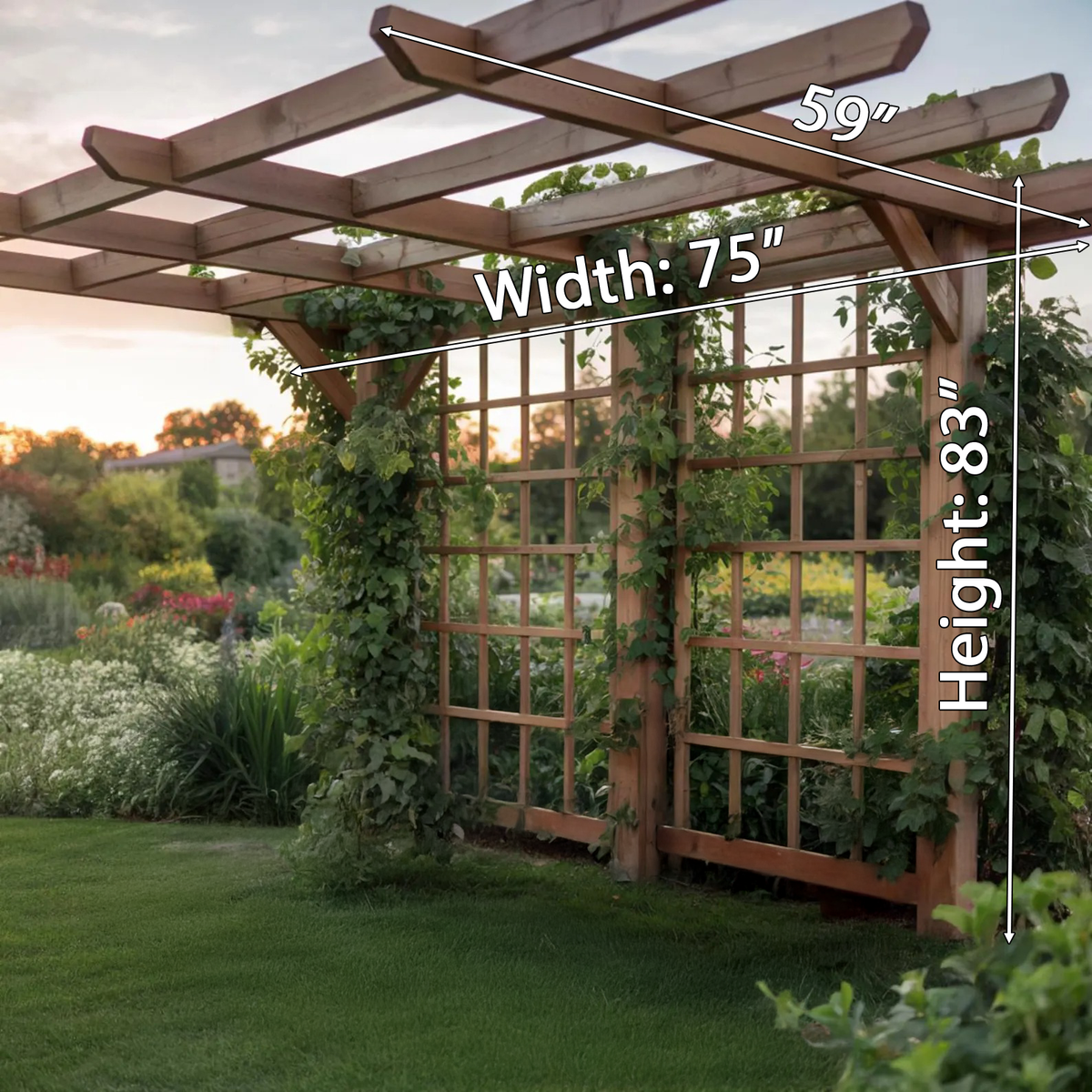Garden Pergola Trellis, Rustic Solid Wood Arbor for Patio or Yard