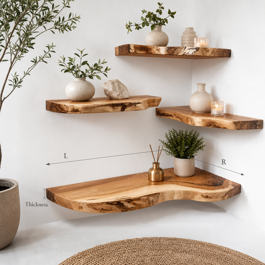 Live Edge Solid Wood Corner Floating Shelf