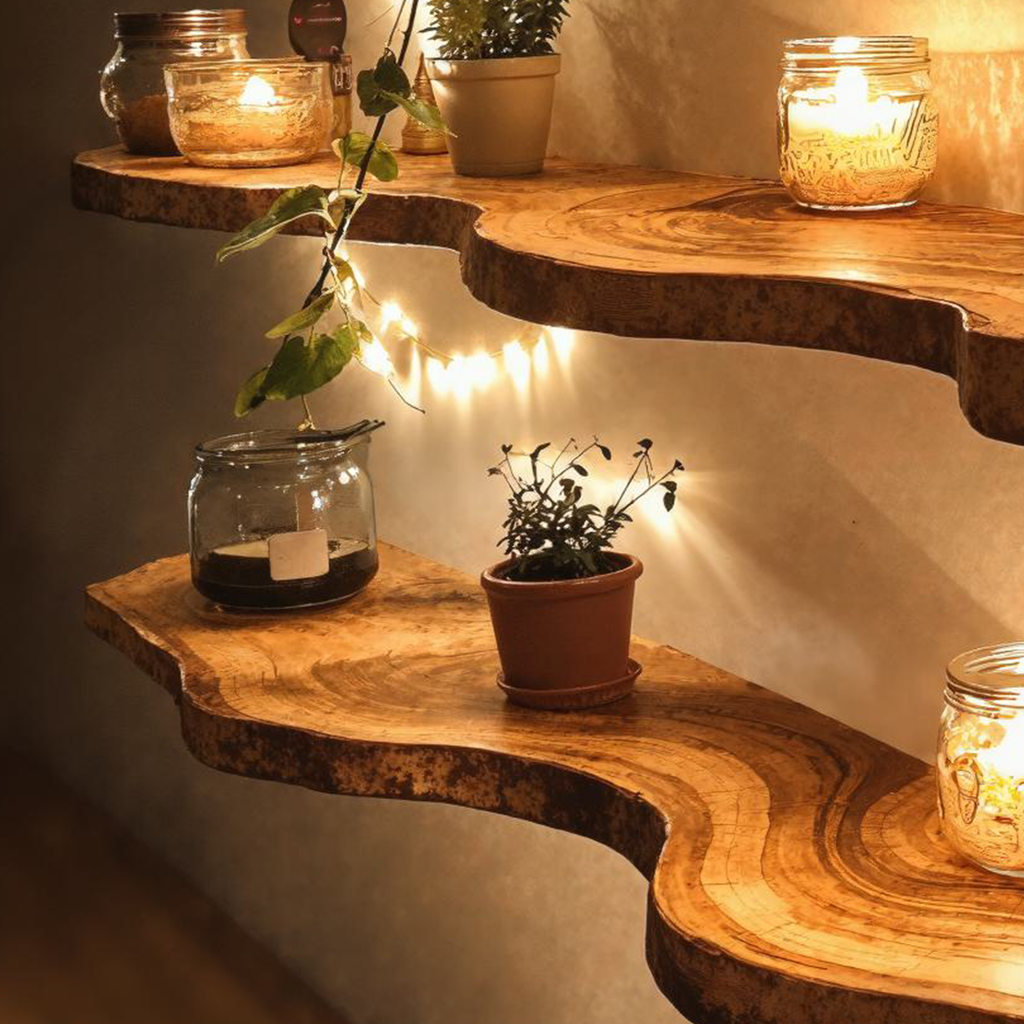 Farmhouse Floating Shelves, Live Edge Solid Wood Wall Shelf