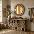 Log Console Table, Rustic Natural Wood Round Mosaic Entryway Table