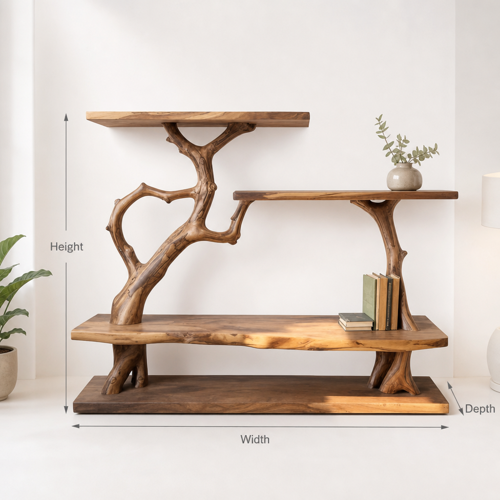 Narrow Rustic Console Table With Shelves