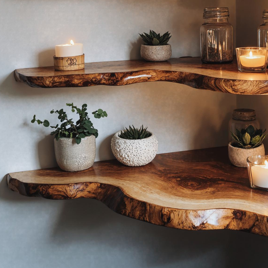 Custom Corner Floating Shelf, Solid Wood Book and Display Shelf